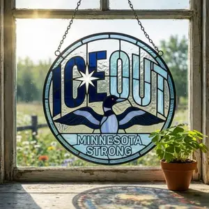 Ice Out Stained Glass Suncatcher, Minnesota Strong Window Hanging, Minnesota Activist Suncatcher, Rebel Loon Stained Glass Suncatcher