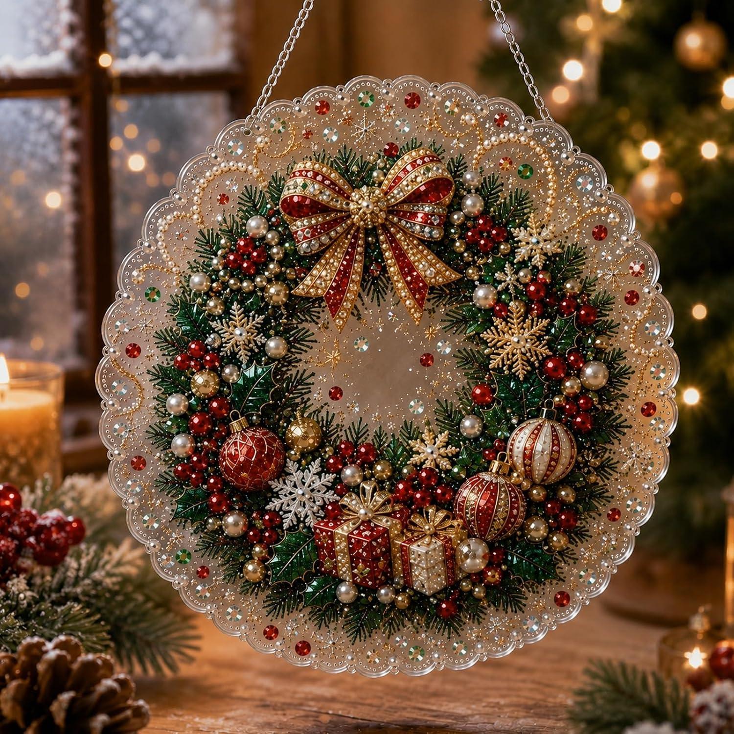 DIY Pearl Diamond Painting Suncatcher Handicraft Kit - 8in Round Lace Edge Acrylic Panel, Pre-Mounted Metal Chain, 3D Mixed Pearls, Christmas Holiday Ornament Gift for Home Window Wall Decoration, DIY Kits, Pre-Mounted Set DIY Pearl Diamond Painting Suncatcher Handicraft Kit - 8in Round Lace Edge Acrylic Panel, Pre-Mounted Metal Chain, 3D Mixed Pearls, Christmas Holiday Ornament Gift for Home Window Wall Decoration, DIY Kits, Pre-Mounted Set