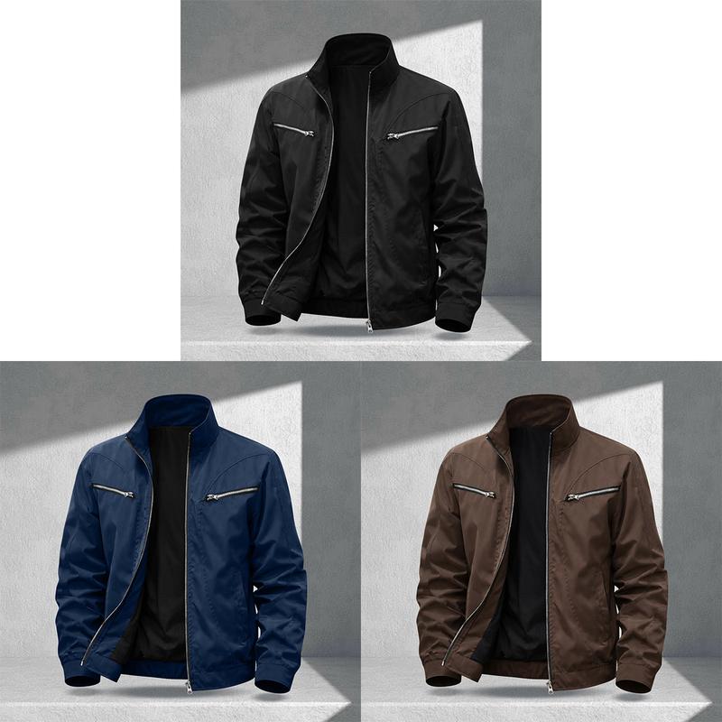 Men's multi-color stand-up collar zipper pocket jacket, scratch-resistant and wear-resistant light and thin fabric, retro commuter style, daily street, workplace leisure adaptation, simple and versatile trend
