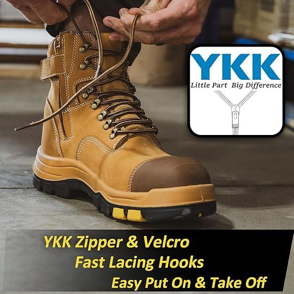 ROCKROOSTER Roslyn CP232Z-245Z Men's Composite Toe Safety Work Boots with Side Zipper Non-slip Rubber Outsole ASTM F2413-18 EH Rated Closed Toe Walking Shoes Cover Boy