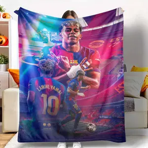 Barcelona Stadium Flannel Blanket with Soccer Player Print Design Soft Warm Lightweight Cozy Texture Perfect for Bedroom Living Room Office Sports Fan Gift Travel Home Decoration Use