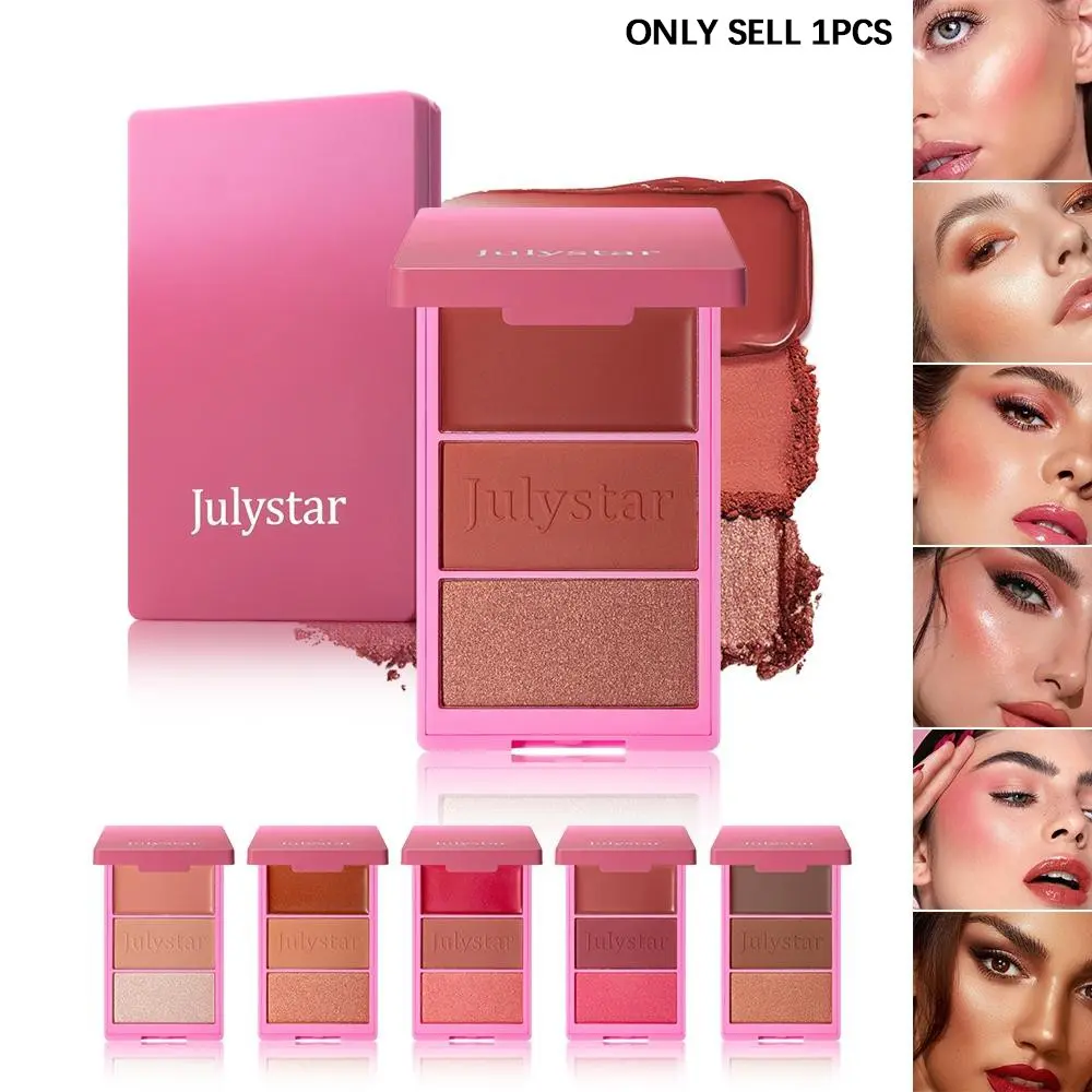 3-In-1 Multi-Finish Face Trio Palette, Cosmetic, Satin Cream Blush, Velvet Powder Contour, Brightening Highlighter, Metallic Finish, All-In-One Cheek Makeup, Glow, Cosmetics Products