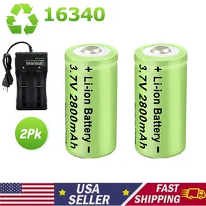 2800mAh CR123A 16340 Rechargeable Li-ion Battery with Smart Charger | High Capacity Long Lasting Power for Flashlight Camera and Household Devices
