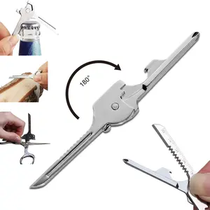 6-in-1 Multi-Function Keychain Tool, Portable Mini EDC Pocket Tool with Bottle Opener, Flathead & Phillips Screwdriver, Mini Ruler, Rope Cutter Teeth and Small Metal Knife, Stainless Steel Everyday Carry Gadget