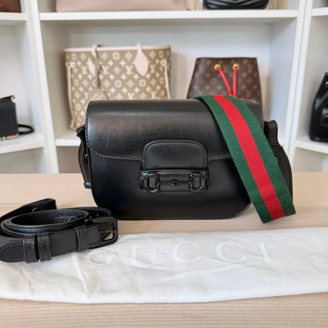 Pre-owned GUCCI Leather Shoulder Bags Monochrome Horsebit 1955 Shoulder Bag Black