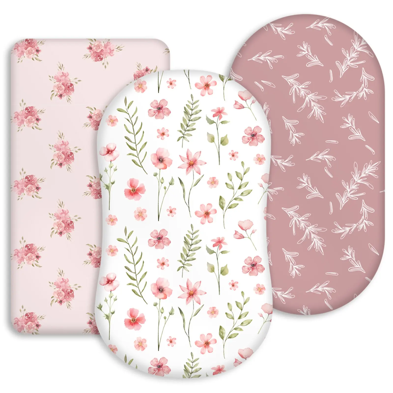 Bassinet Sheets Girl 3 Pack, Breathable Cozy Fitted Mattress Sheet, Elastic Travel Bassinet, Standard Cradle Safe Sheets for Babies 32"x16", Washable Bedding, Elastic Crib Sheets, Bedside Bassinet Sheets