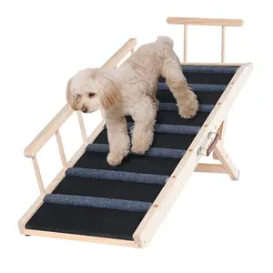 VEVOR Dog Ramp,  Folding Pet Ramp for Bed, Adjustable Dog Ramp for Small, Large, Old Dogs & Cats, Wooden Pet Ramp with 47.2" Long Ramp, Adjustable from 13.8" to 27.6", Suitable for Couch, Sofa, Car