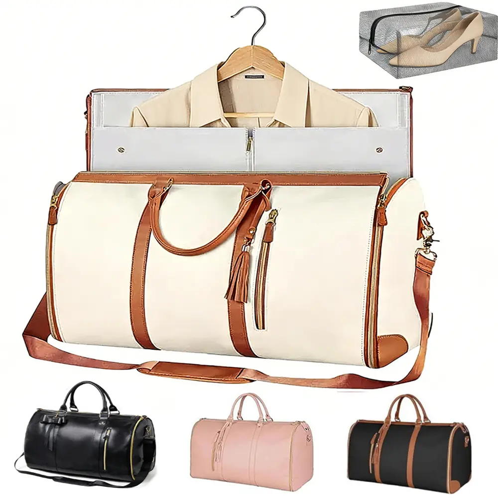 2-in-1 Foldable Garment Bag Duffle Bag Waterproof Travel Bags with Shoe Pouch Convertible Carry on Garment Bags for Travel campingessentials