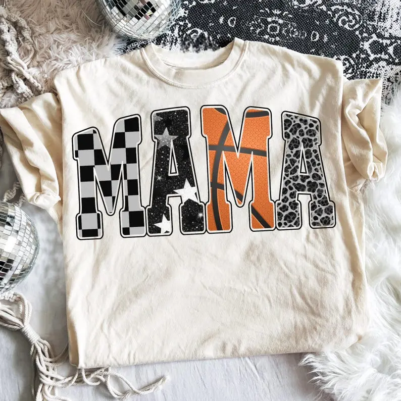 Basketball Mama Shirt, Checkered Leopard T-shirt, Sports Mama Tee, Game Day Basketball Mom Shirt, Trendy Mama T-shirt