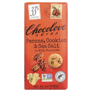 Chocolove Pecans, Cookies & Sea Salt in Milk Chocolate, 33% Cocoa, 3.2 oz (90 g)