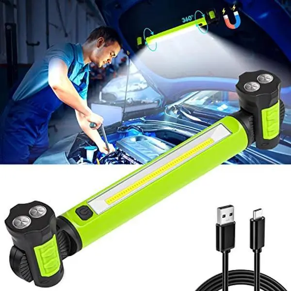 3000LM Work Light Flashlight, 5200mAh Rechargeable Underhood Lighting with Magnetic Base & Hanging Hooks, Handy Light for Car Repair/Garage/Job site/Power Outage/Emergency, Waterproof Durable Ledlight, Boyfriend Husband Father's Gift