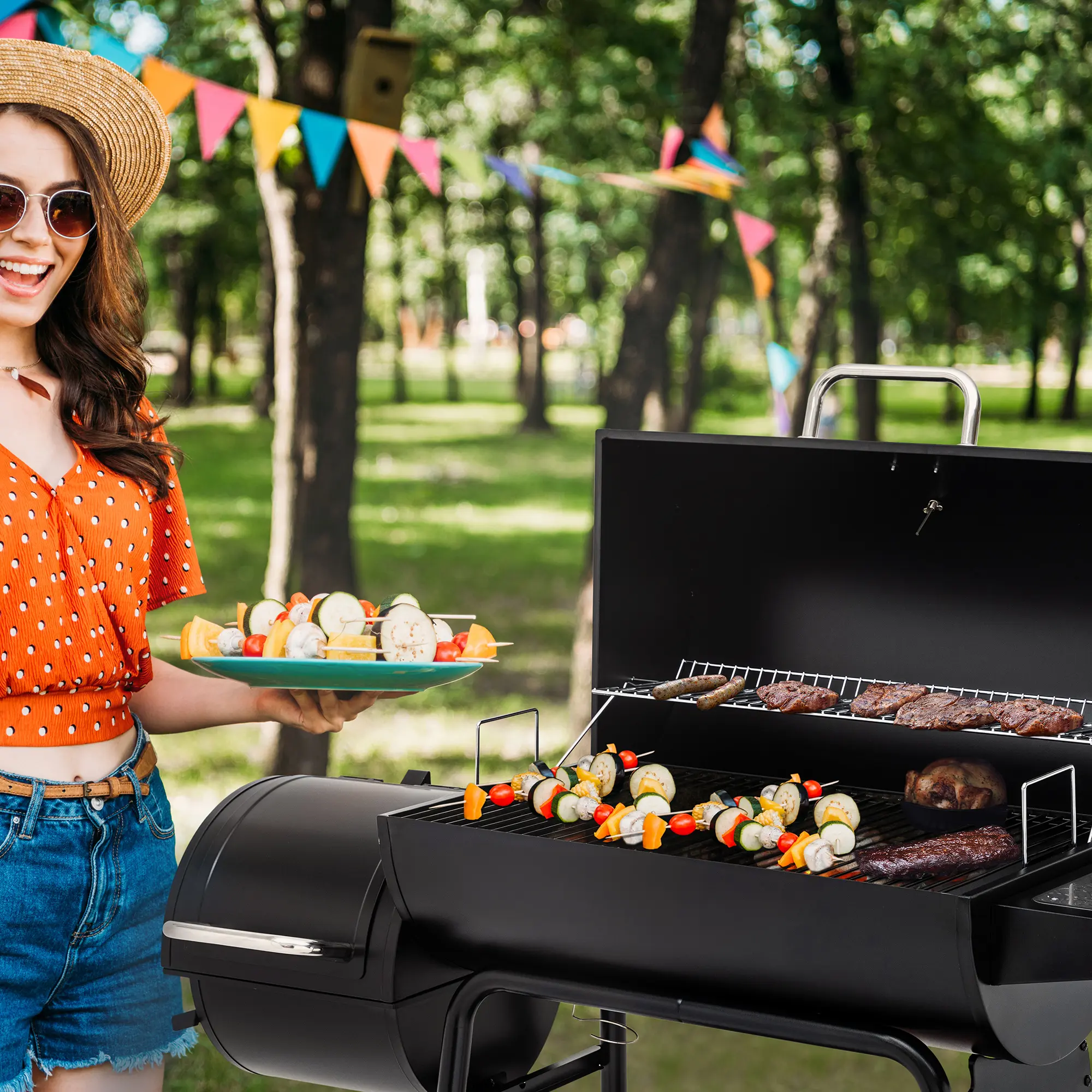 Royal Gourmet CC1830M 30-Inch Barrel Charcoal Grill with Offset Smoker, 811 Sq. In. Outdoor BBQ Grill,Open Storage Shelf for Charcoal & BBQ Tools, for Backyard Cooking & BBQ Parties, Black Heat Resistant Bbq Barbecue
