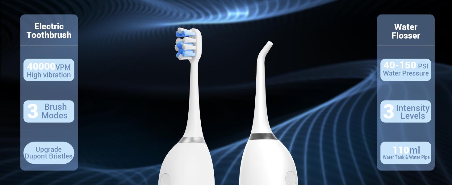 Portable Detachable Electric Toothbrush with Water Flosser, Washing & Care 2-in-1, Wireless Water Flosser Tooth Cleaning Kit 2.0, Combo IPX7 Waterproof Rechargeable Oral Irrigator, Suitable for Family Travel, Oral Health Gift Recommendation