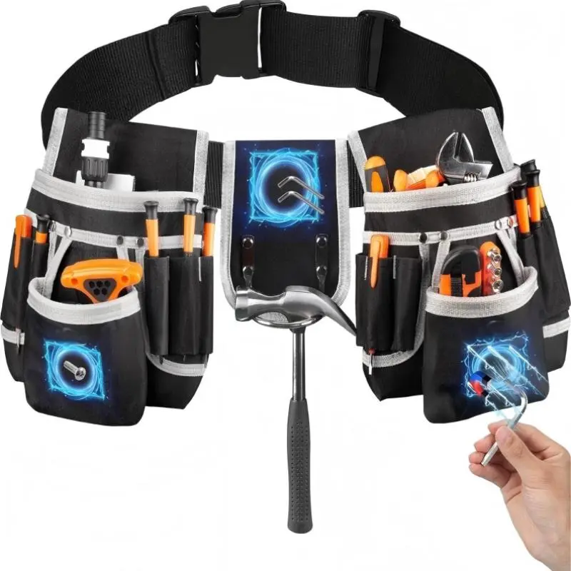Magnetic Tool Pouch, Tool Storage Bag, Portable Heavy Duty 26-pocket Padded Tool Belt Organizer for Men, Detachable & Adjustable Tool Pouch Bag for Electrician, Carpenter, Construction, Sling Tool Bag, Tool Belt Pouches