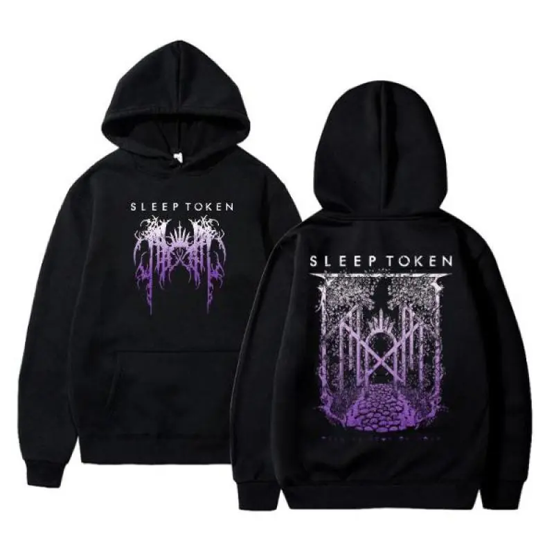 Unisex Fitted Purple Graphic Pullover Hoodie - Athletic Double-Sided Streetwear Top with Long Sleeves for Music, Party Events