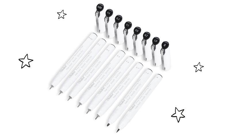 Ohuhu Micro Fineliner Pens: 8 Waterproof Black Ink Pens in Assorted Sizes for Drawing, Journaling, Sketching, Anime, Manga & Watercolor Art