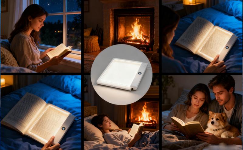 Rechargeable Transparent LED Book Light with Timer, Adjustable Brightness, Full-Page Illumination for Night Reading, Ideal Gift for Readers