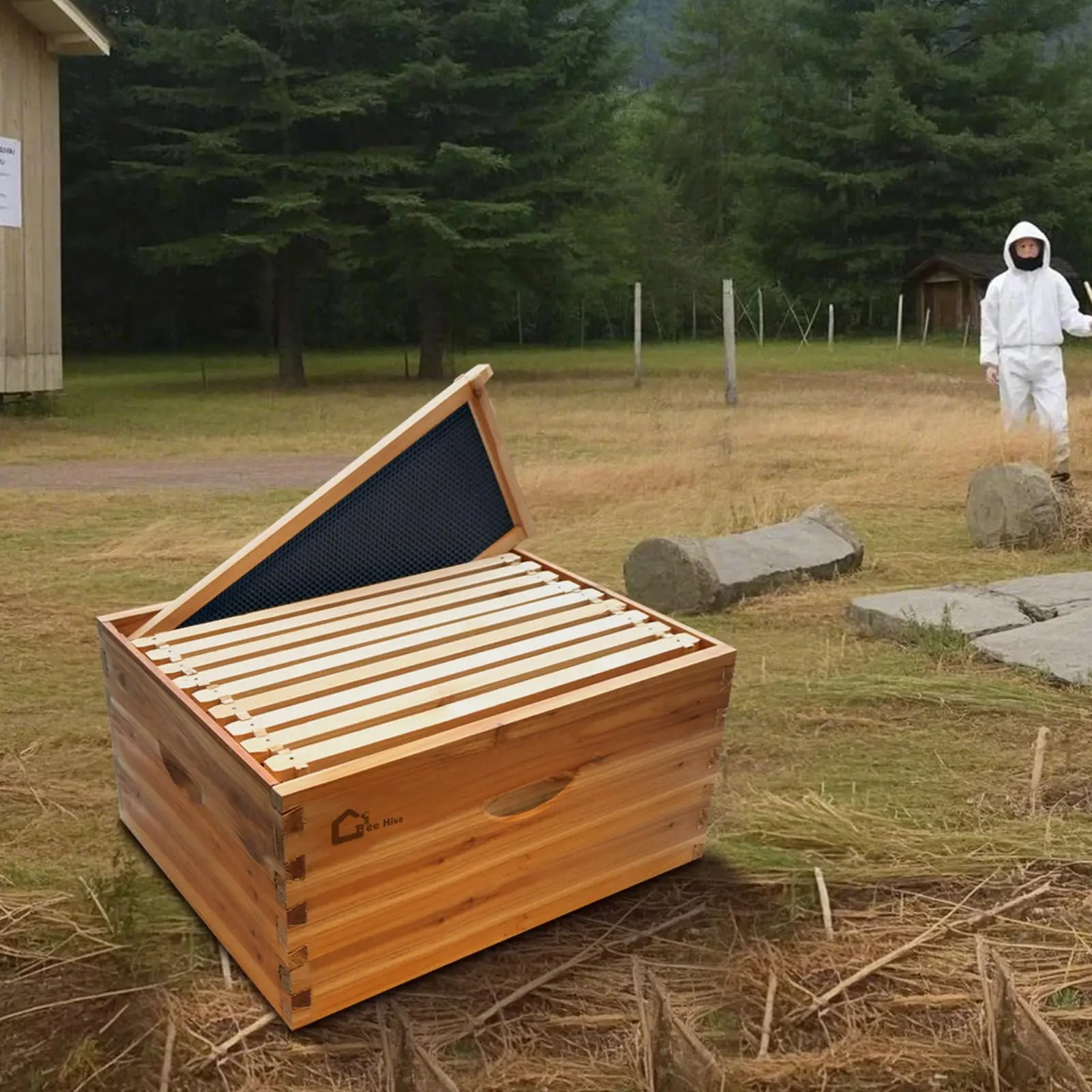 GARVEE 10-Frame Wax-Coated Bee Hive Kit - Deep Box with Frames, Foundation Sheets for Beginner Beekeepers