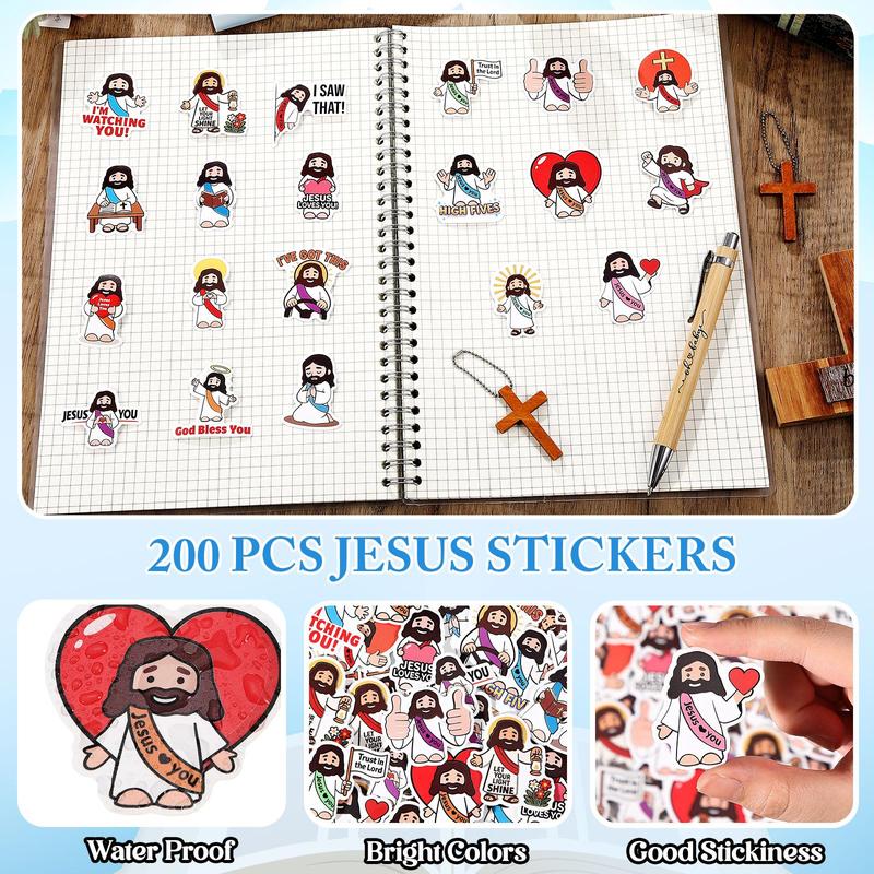 200 Pcs Easter Cartoon Vinyl Stickers Jesus Baseball Bee Golf Soccer Dumpster Fire Meme Waterproof with Positive Quote for Laptop Water Bottles Scrapbook Office Party Gifts