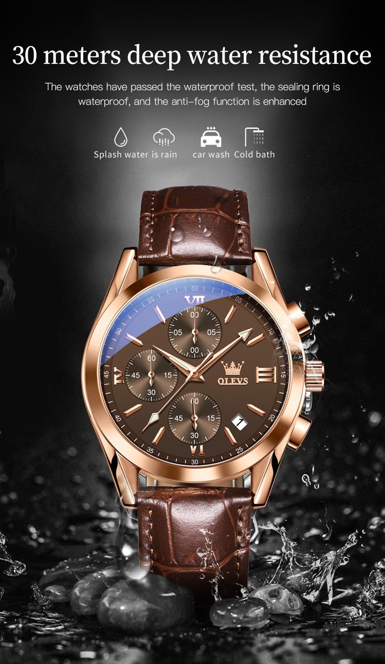 OLEVS Watch for Men Leather Casual Chronograph Analog Dress Strap Waterproof Luminous Fashion Easy to Read Gold Case Mans Watches OLEVS Watch for Men Leather Casual Chronograph Analog Dress Strap Waterproof Luminous Fashion Easy to Read Gold Case Mans Watches