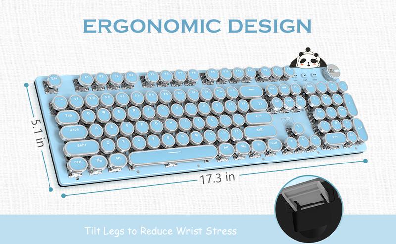 ATTACK SHARK×XINMENG X9 Typewriter Keyboard and Mouse, Retro Vintage Mechanical Gaming Keyboard with White LED Backlit,104 Keys Anti-Ghosting Blue Switch Wired Cute Keyboard, Round Keycaps for Desktop PC/Laptop Mac