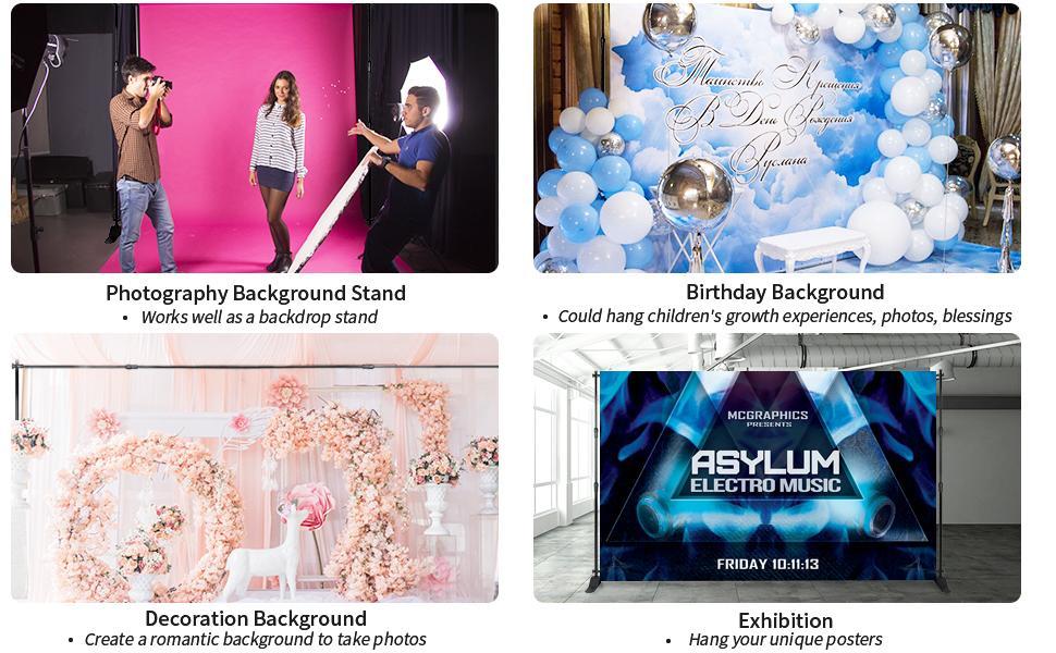 VINGLI Backdrop Stand, Heavy Duty Banner Stand Adjustable Trade Show Display Stand Step and Repeat Stand for Parties and Photography (10 x 8ft)