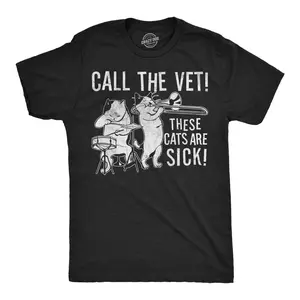 Mens Funny T Shirts Call The Vet These Cats Are Sick Sarcastic Music Graphic Novelty Tee for Men Mens Funny T Shirts Cool Vintage Fashion T-Shirt Gift Classic Menswear Cat Apparel for Men Funny Music Short Black -