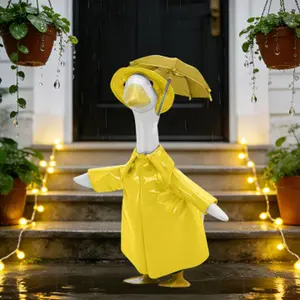 Raincoat Porch Goose Outfits,Summer Lawn Goose Statue Raincoat Costume for 23",Yard Goose Clothes Raincoats Umbrella Hat Outfit (Yellow，blue)