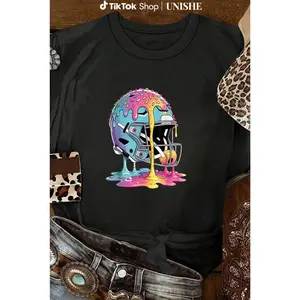 Football Drippy Cotton Tee for Boys – Ice Cream Drip Style, Perfect for QB, RB, WR