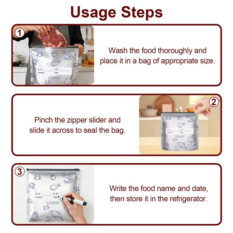 30pcs Reusable Sealable Storage Bags 2026 New Resealable Vacuum Zipper Pouches for Food Stand Up Sealable Bags with Label Zip Lock for Vegetable Fruit Meat