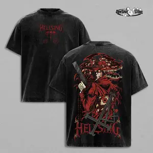Alucard Hellsing Ultimate T-Shirt And Hoodie – Vampire King Vintage Washed Oversized Anime Graphic Tee, Gothic Dark Streetwear Heavy Cotton Unisex Shirt, Anime Fan Gift