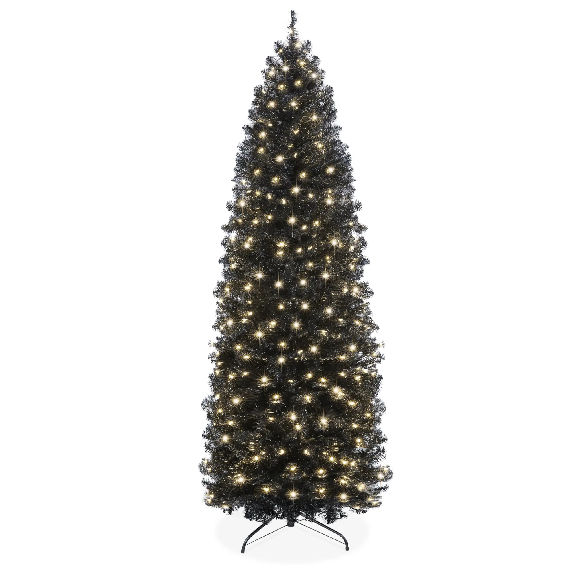 Best Choice Products Pre-Lit Black Artificial Christmas Tree, Holiday Pencil Tree w/ Metal Base