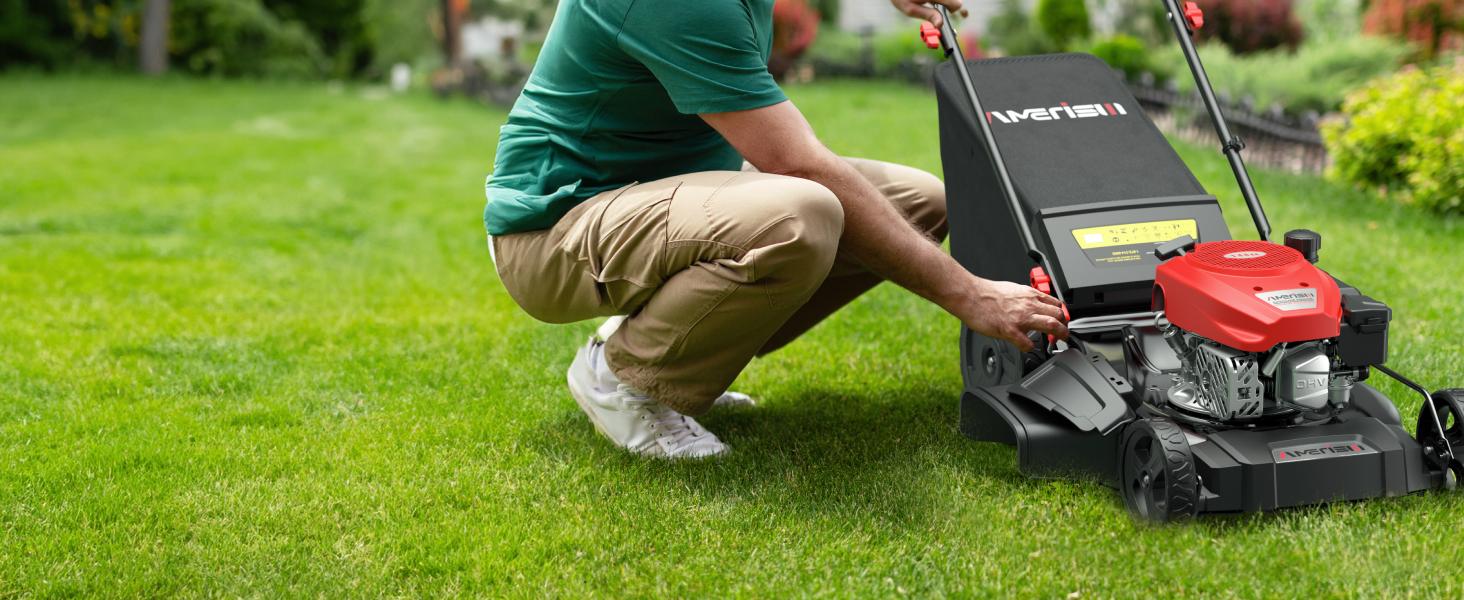 AMERISUN 21" Gas Push Lawn Mower, Rugged Steel Deck, 3-in-1 Versatile Mower, 144cc OHV Engine, 6-Level Height Adjustment, Large Grass Collector, Easy Maneuverability for Home & Garden(AV8621P1), reel mower, fly mower