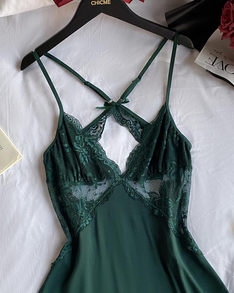 ChicMe Women's V-Neck Criss Cross Lace Patch Side Slit Babydoll Sleep Dress ChicMe Women's V-Neck Criss Cross Lace Patch Side Slit Babydoll Sleep Dress