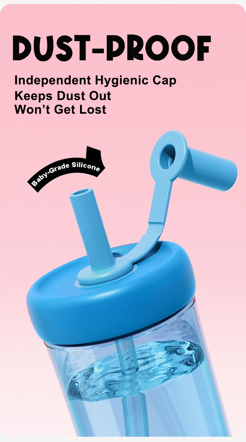 【COMOBEBE】15oz Tritan Sippy Cup – Leak-Proof Design , Food-Grade Silicone Straw, BPA-Free, Dishwasher Safe Bottle Drinkware Reusable Portable