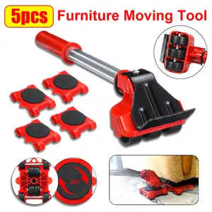 Furniture moving and transport kit, quick moving tools, lifting equipment, heavy-duty mover, swivel caster moving tools - 8 wheels, red 5-piece set.