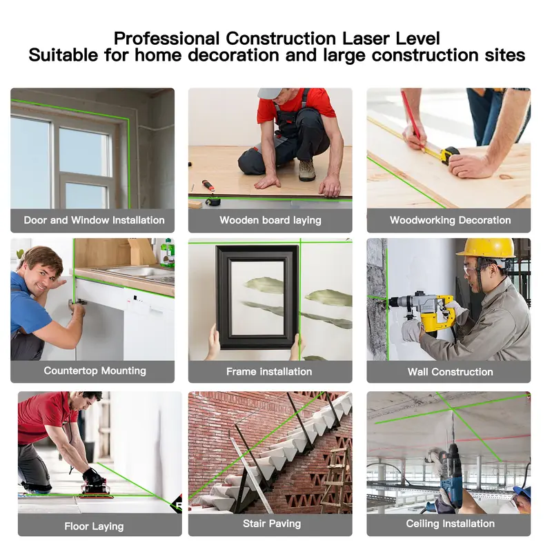 SEESE 12-Line Green Laser Level 3x360&deg; Self-Leveling Remote Control Dual Batteries Full Accessories for Tile Cabinet Home Improvement, Halloween gifts