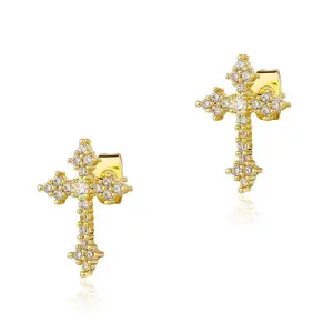 Men's cross earrings, vintage cubic zirconia hip-hop earrings, hypoallergenic cross earrings, unisex