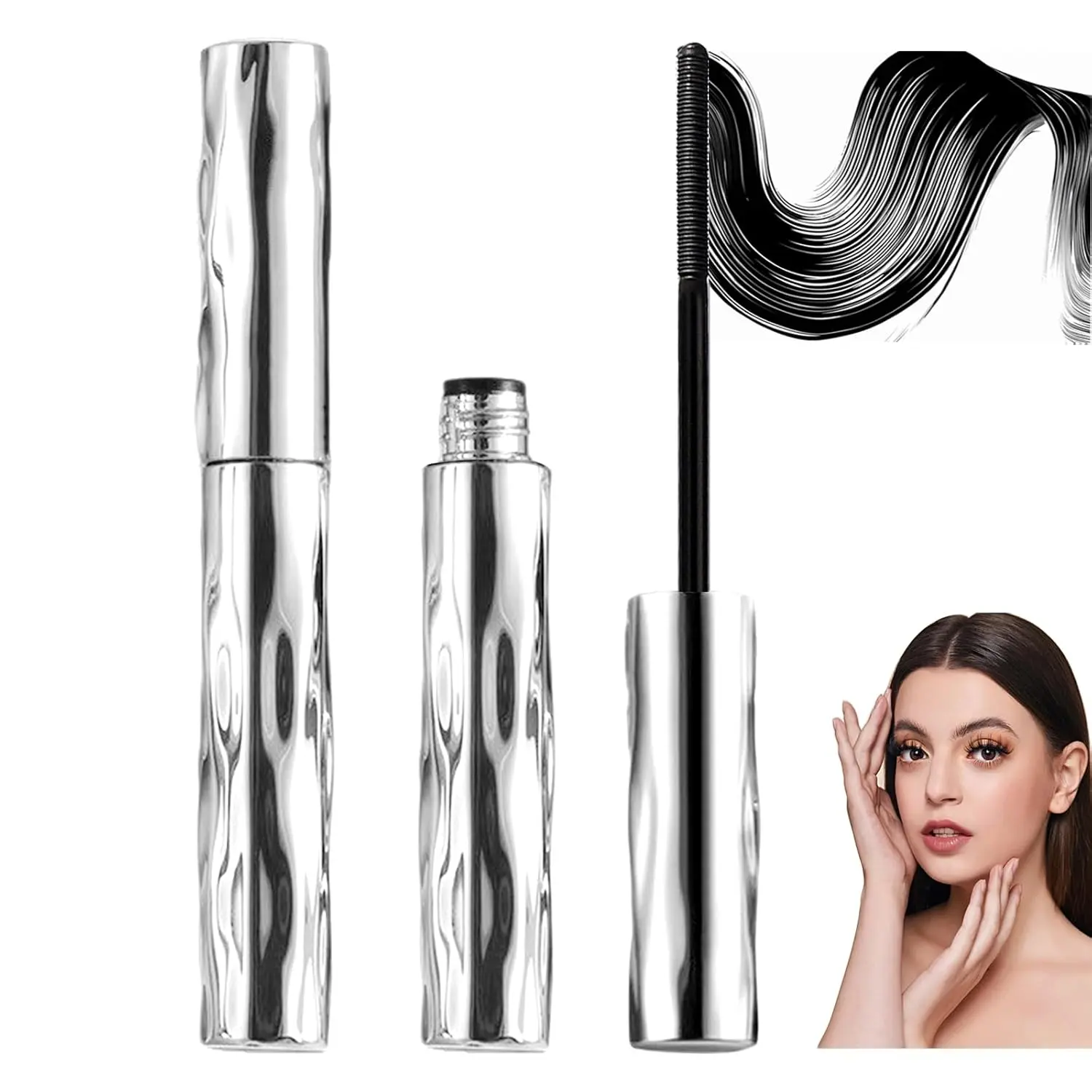 Waterproof Metal Wand Mascara - Black Washable Steel Tube Mascara Primer with Fuller Lashes, Sensitive-Safe, Super Volumizing, Long-Lasting, Smudge-Proof, No Flaking (1pc)