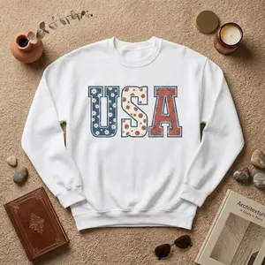 USA Retro Floral Sweatshirt Vintage Aesthetic Style Distressed Lettering Unisex Crewneck Patriotic Pullover American Apparel USA Sweatshirt