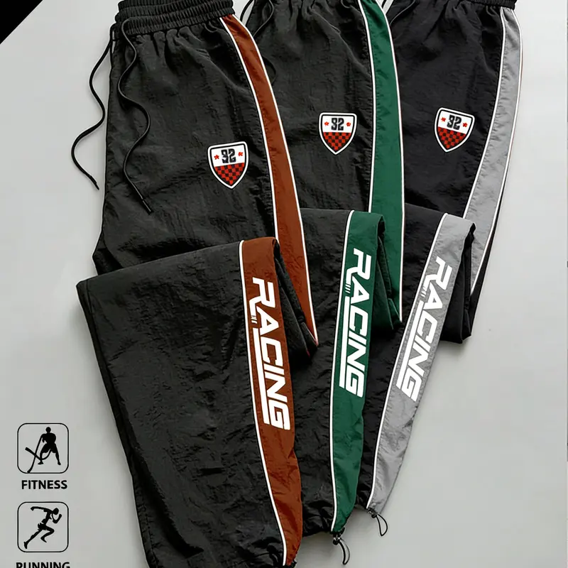 3-pack stylish drawstring jogger pants with side stripes, color-block design, tapered cuffs, loose fit, retro athletic straight-leg cut, breathable fabric, suitable for summer, street-style joggers, practical and versatile Casual,sohochic