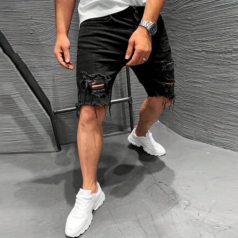 Men's Regular Fit Solid Ripped Denim Shorts, Casual Comfy Fashion Jeans Shorts for Summer, Fashion Men's Bottoms for Daily Wear