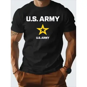 Men's U.S. Army Star Print T-Shirt - 100% Cotton, Crew Neck, Short Sleeve, Military Style, Comfortable & Breathable for Casual Wear, WorkoutsDaily fashion versatile outfit