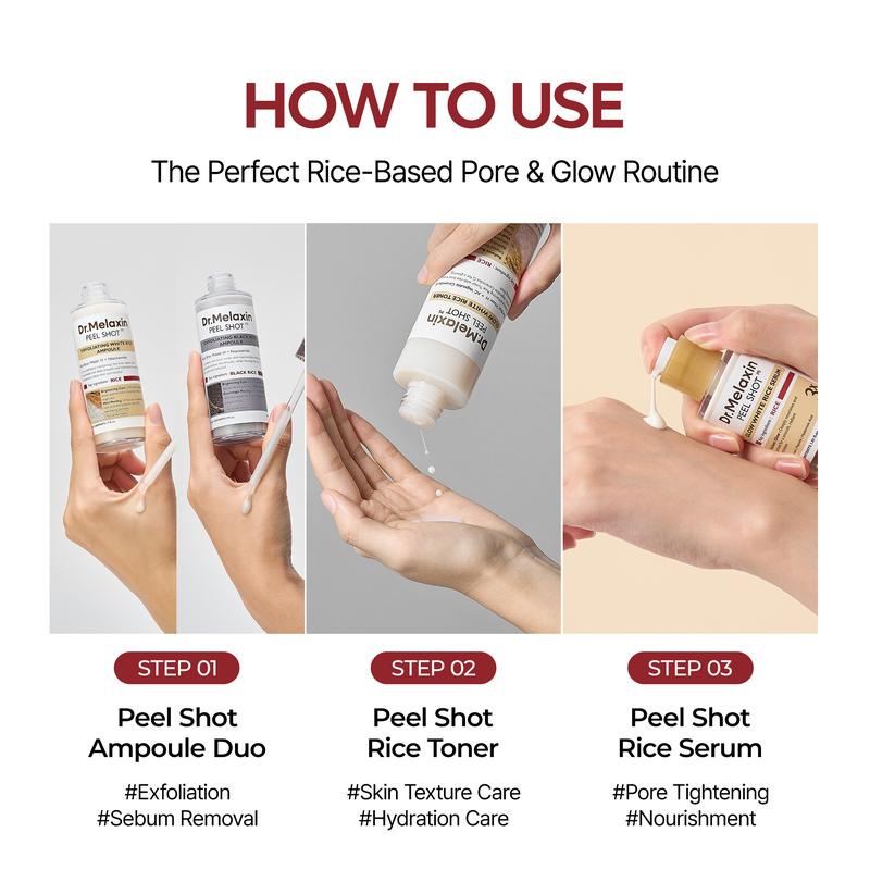 [Dr.Melaxin Official] The Ultimate Exfoliating Glow Rice Routine Set Exfoliating Glow Rice Peel Shot Facial Cleanser Pore Care Serum Skin Repair Care