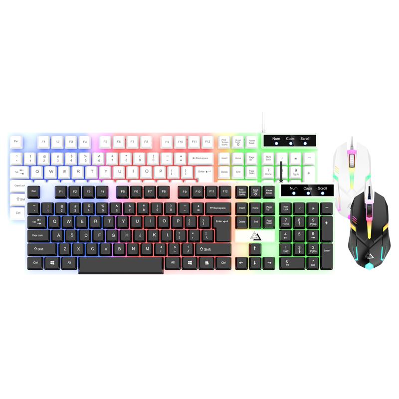 USB Wired Gaming Keyboard Mouse Combo Set RGB LED Backlit For PC / Laptop / Windows / Mac - Black & White