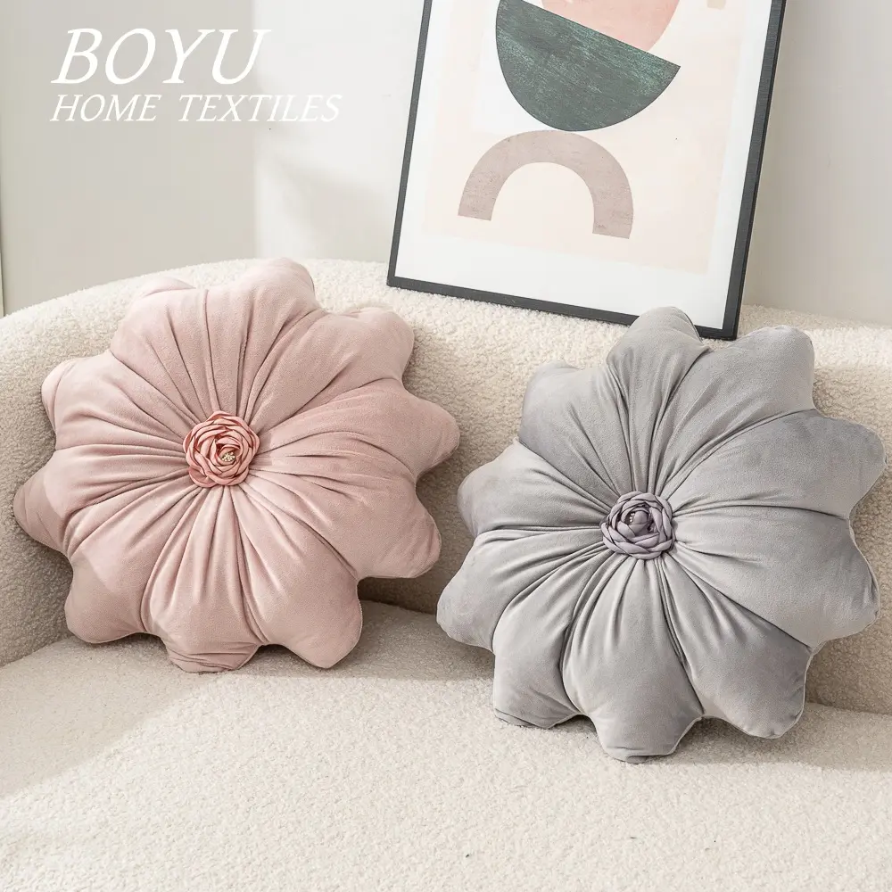 Throw Pillow in Monochromatic Colors - Flower Shaped Pillow – Soft Plush Floral Throw Pillow for Bed, Couch, Sofa & Kids Room | Cute Fluffy Bloom Cushion for Aesthetic Room Decor
