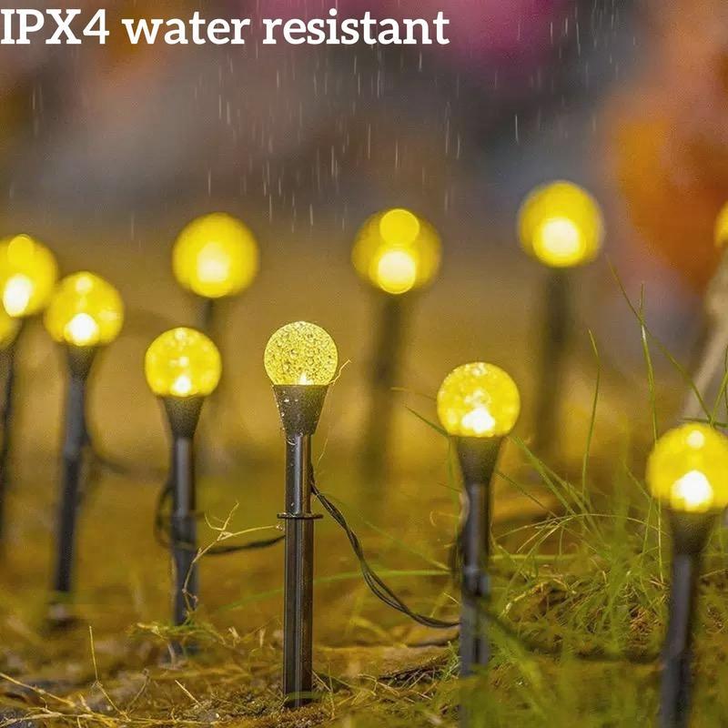 Set of 30 LED bubble ball decorative lights, featuring 8 lighting modes and multiple color options. Solar-powered and outdoor waterproof, ideal for Valentine’s Day, Easter, garden, park, courtyard, lawn pathway decoration, wedding, and birthday scene deco