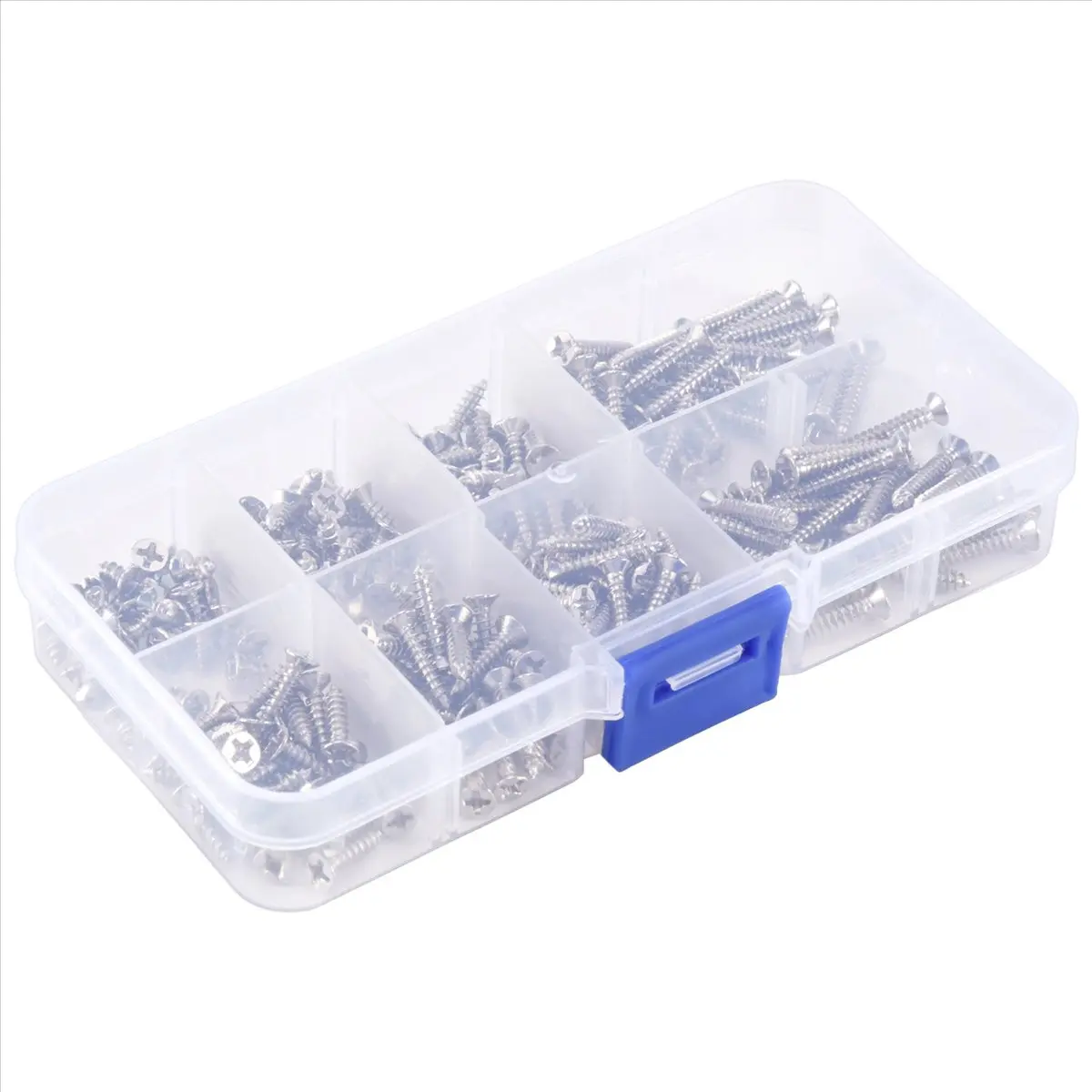 200Pcs M3-10mm Stainless Steel Flat Head Self-Tapping Metal Screws Kit, High-Strength Corrosion-Resistant Durable-in-Use Assortment for Heavy Duty Fastening, Home Wood Furniture & Household Appliance Parts