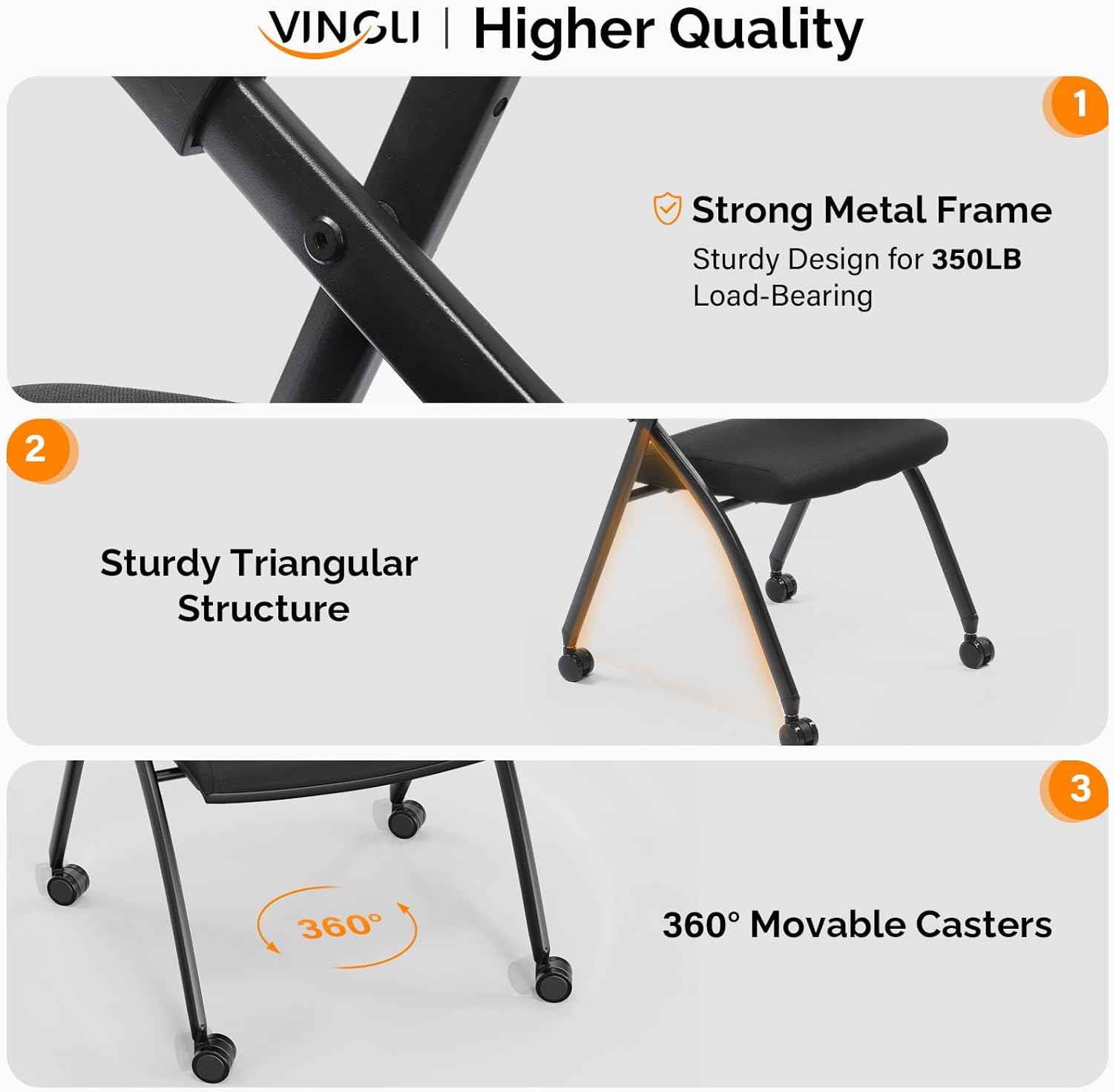 Ubesgoo Ergonomic Folding Office Chair with Thick Cushion, Comfortable Foldable Office Chair with Arms & Wheels for Office Meetings, Conference, Training Room