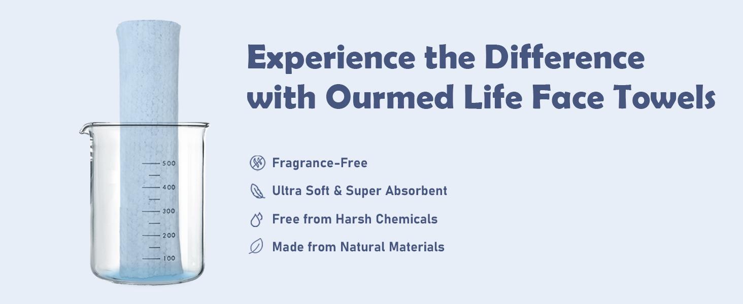 Ourmed Life Face Towels, Disposable Biodegradable Facial Towels for Sensitive Skin, Ultra Soft Lint- free Facial Wipes for Washing Face, Skincare and Makeup Remover, Dry Wipes, 10"×7.9" Extra Large（60/120/180 Count）Skincare & Makeup Removal